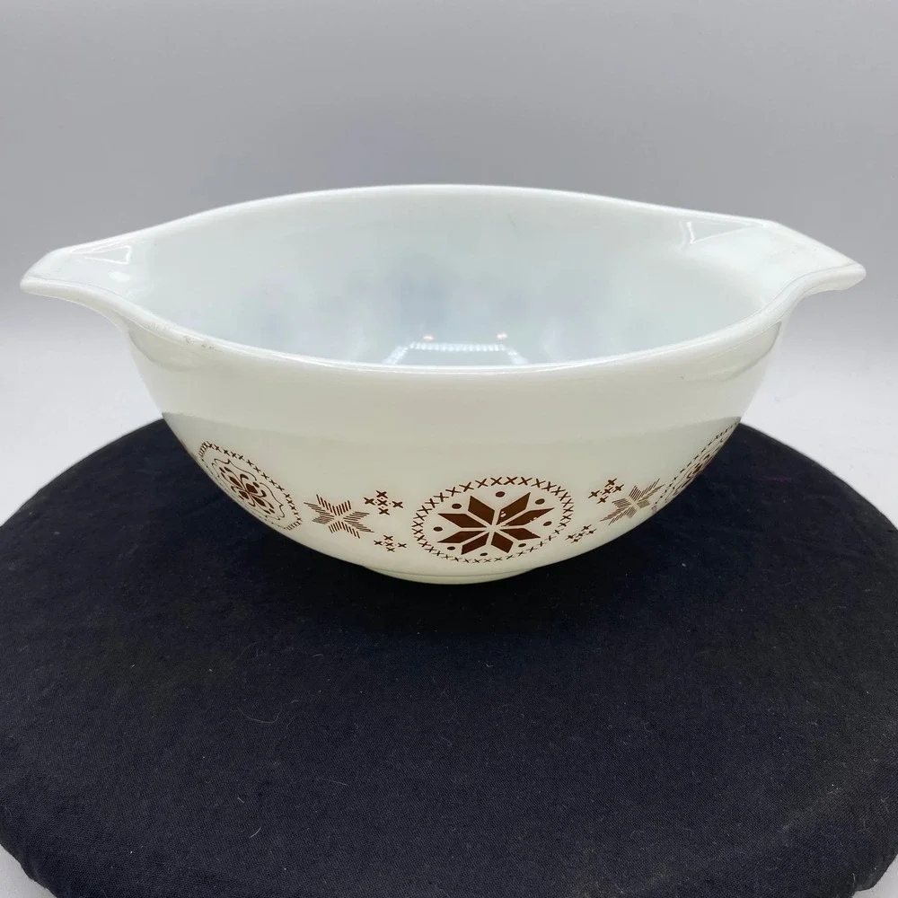 Vintage Pyrex Town Country 1.5 Qt Cinderella Mixing Bowl 442 Brown White Nesting